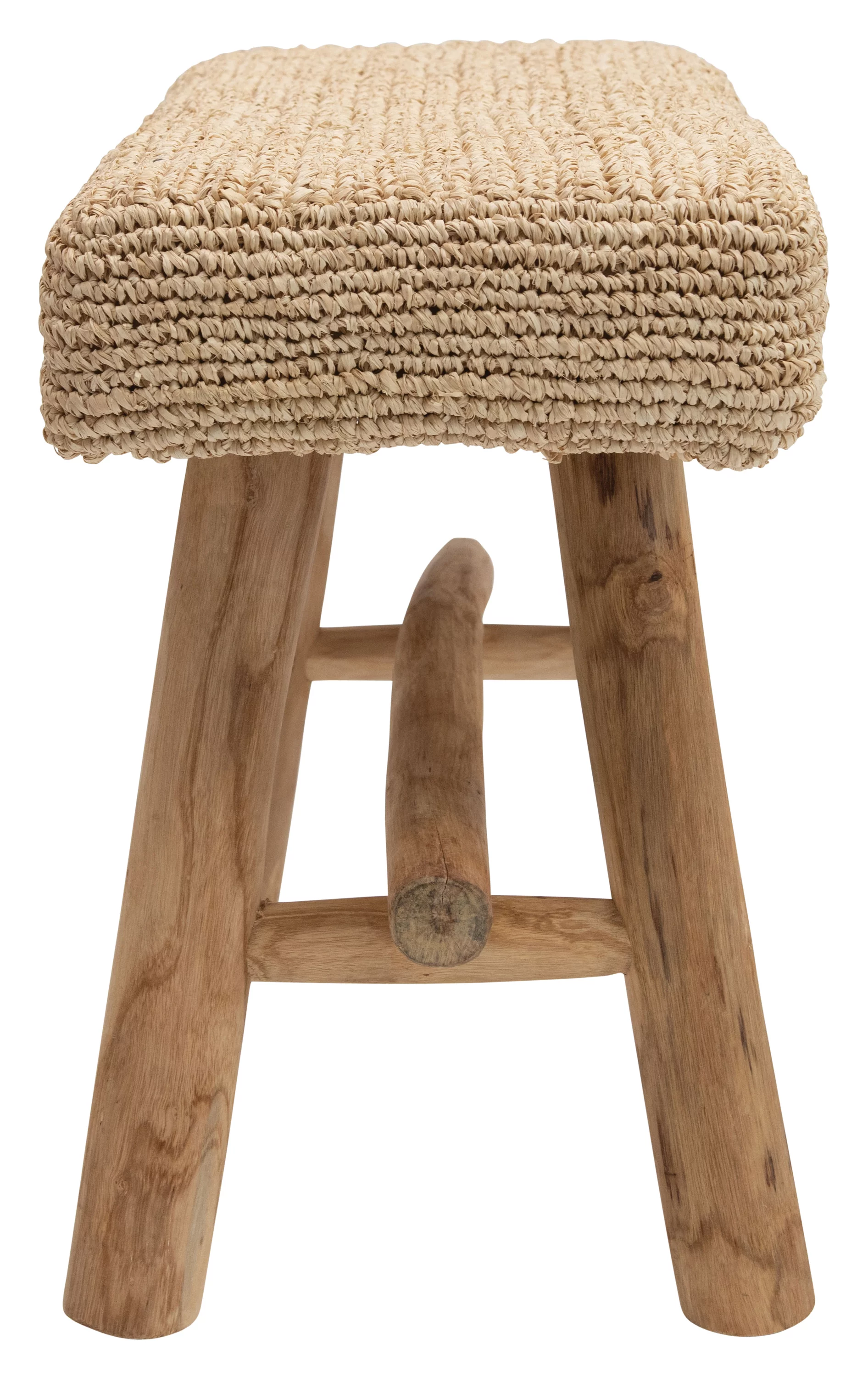 Creative Co-Op 25.25"W Woven Mendong Covered Stool with Teak Wood Legs