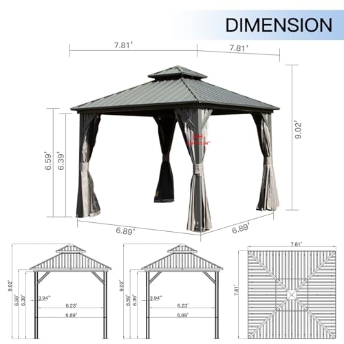 Domi 10’ x 10’ Hardtop Gazebo Metal Frame Canopy with Netting & Curtains