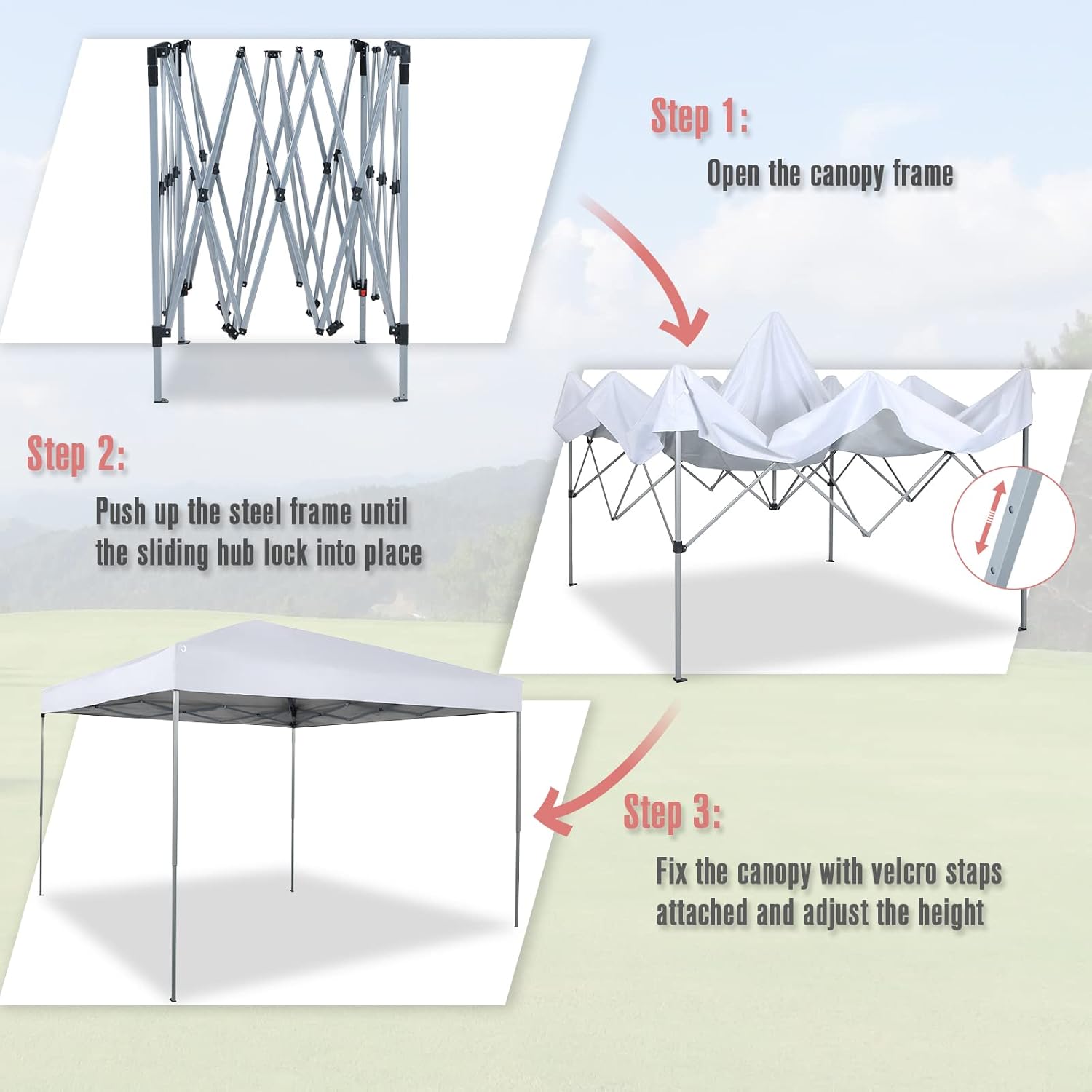 Canopy Tent Outdoor Canopy Party Shade 10 x 10ft Portable Pop Up Canopy Event Tent Party Tent Spacious Summer Cover Instant Canopy Shelter Tent with