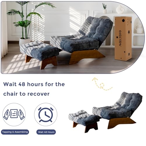 MAXYOYO Accent Chair with Ottoman Adjustable Backrest, Tufted Living Room Chair Upholstered Lounge Chair with Footrest Set