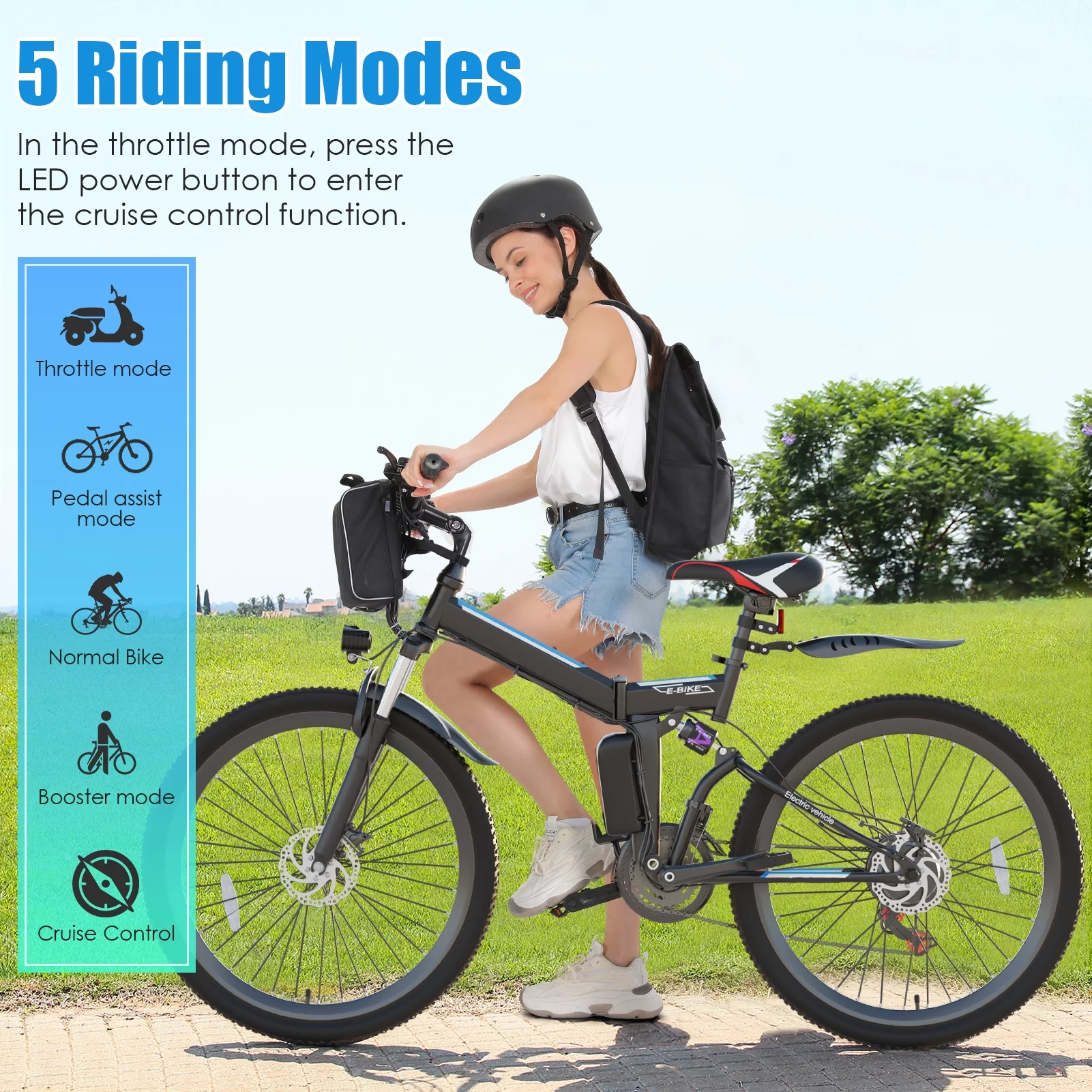Elifine 26 In. Folding Electric Bike for Adults, 500W Electric Mountain Bike, 21 Speed, Full Suspension