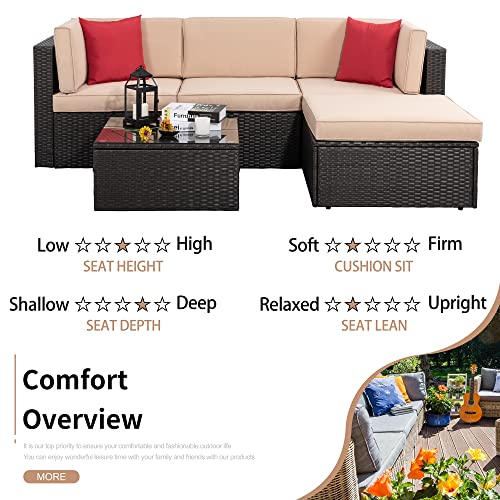 Shintenchi 6 Pieces Patio Furniture Sets Outdoor All-Weather Sectional Patio Sofa Set PE Rattan Manual Weaving Wicker Patio Conversation Set with