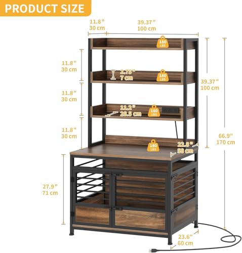YITAHOME 39 Inch Dog Crate Furniture with Storage Shelves, Wooden Dog Crate for Large Dogs with Power Outlets