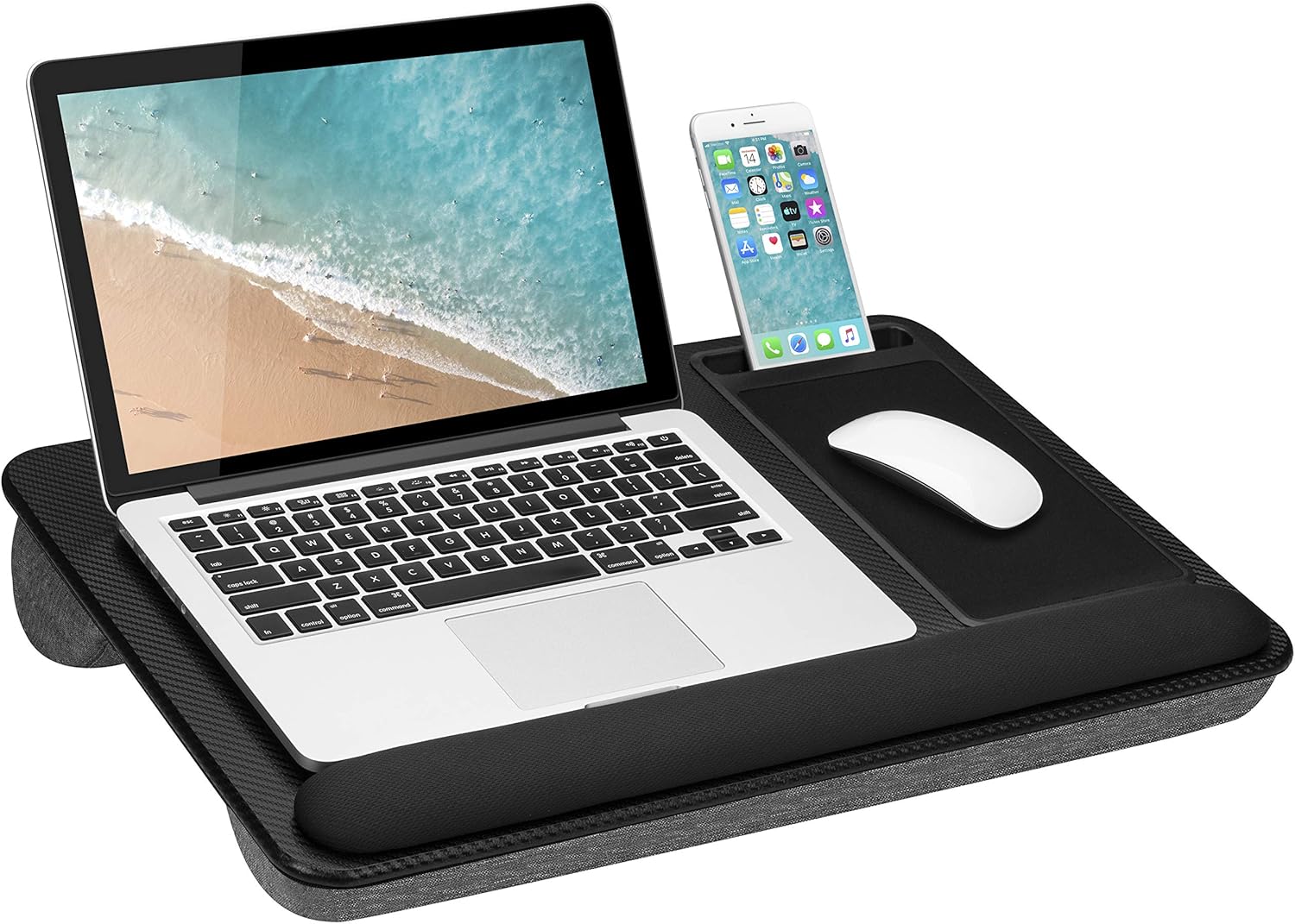 LapGear Home Office Pro Lap Desk with Wrist Rest, Mouse Pad, and Phone Holder - Black Carbon - Fits Up To 15.6 Inch Laptops