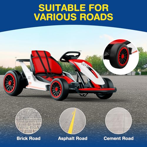 Planet X8 24V Electric Go Kart, 2x150W Drift Kart for Big Kids, 5-Point Safety Belt with Soft Start, Up to 8 MPH Racing Speed, 7AH Large Battery