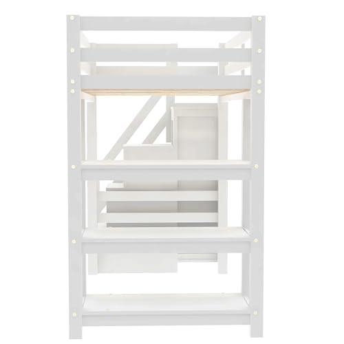Gaming Bed with Desk,Wardrobe,Ample Storage Space,and RGB LED Light, Full Size Wood Loft Bed for Kids Bedroom (Cloud Blue/K)