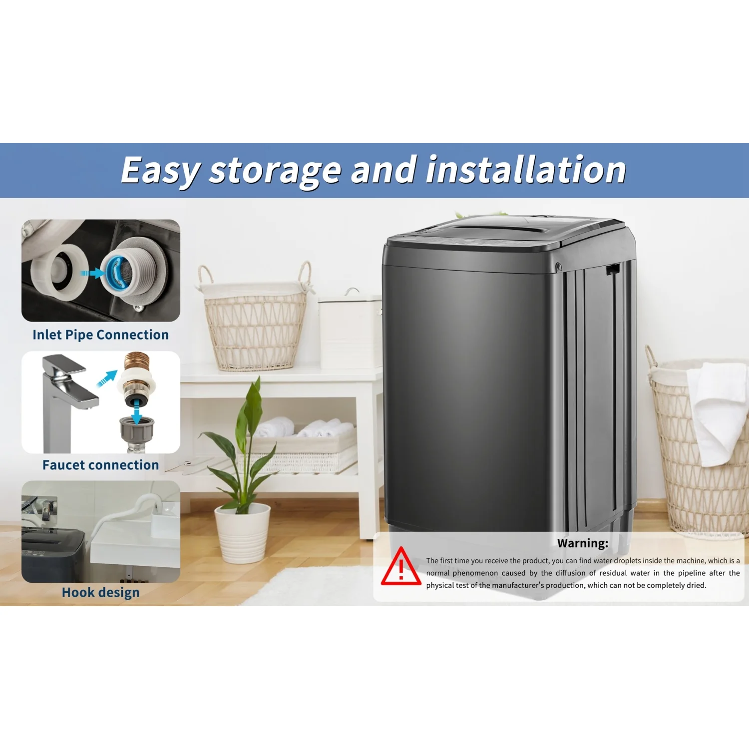 Churanty Small Portable Home Automatic Washer Machine with Drain Pump 17.6 Pounds for Apartments Dorms Laundry