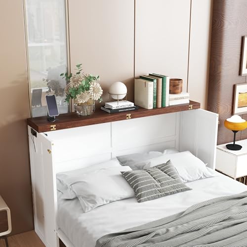 SOFTSEA Queen Size Murphy Bed Cabinet Bed with Storage Drawer and Charging Station, Modern Foldable Platform with USB Port