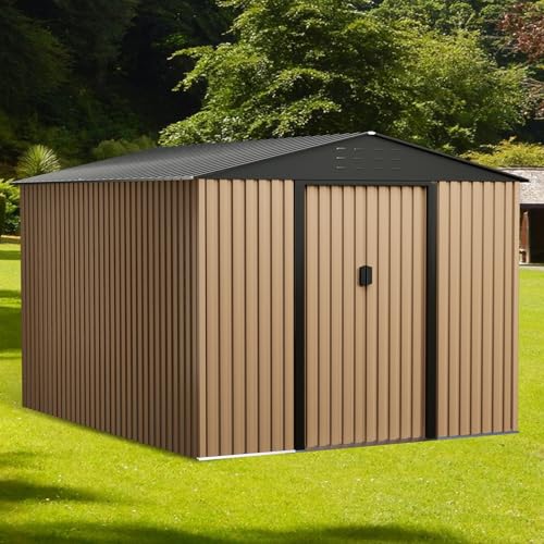 Metal Garden Shed, Outdoor Storage Shed, 10FT x 8FT Sheds & Outdoor Storage, Metal Utility Tool Storage Shed with Door Lock, Waterproof Roofs