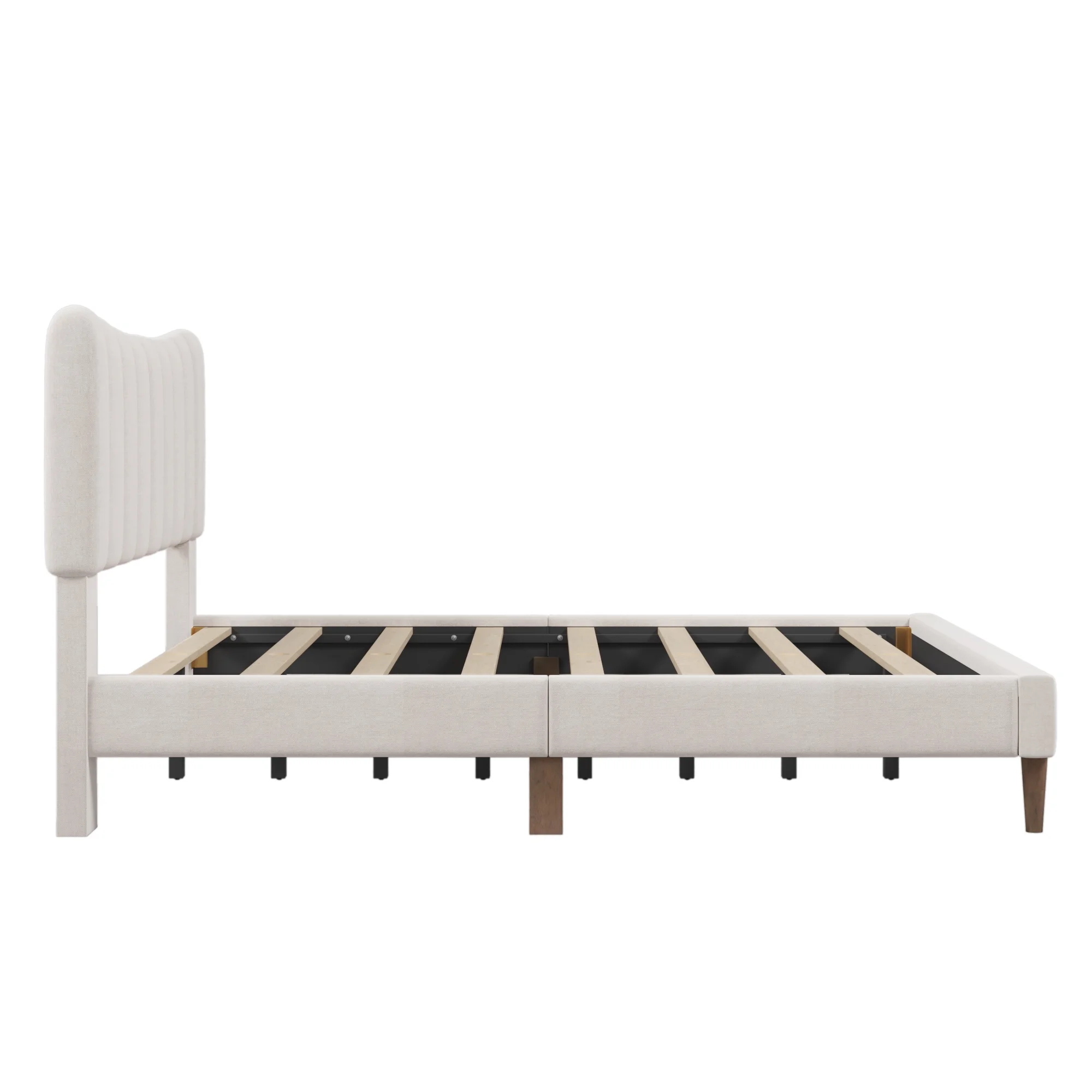 Paproos Bed Frame Queen, New Upgraded Upholstered Platform Bed with Vertical Channel Tufted Headboard, Solid Wood Legs, No Box Spring Needed