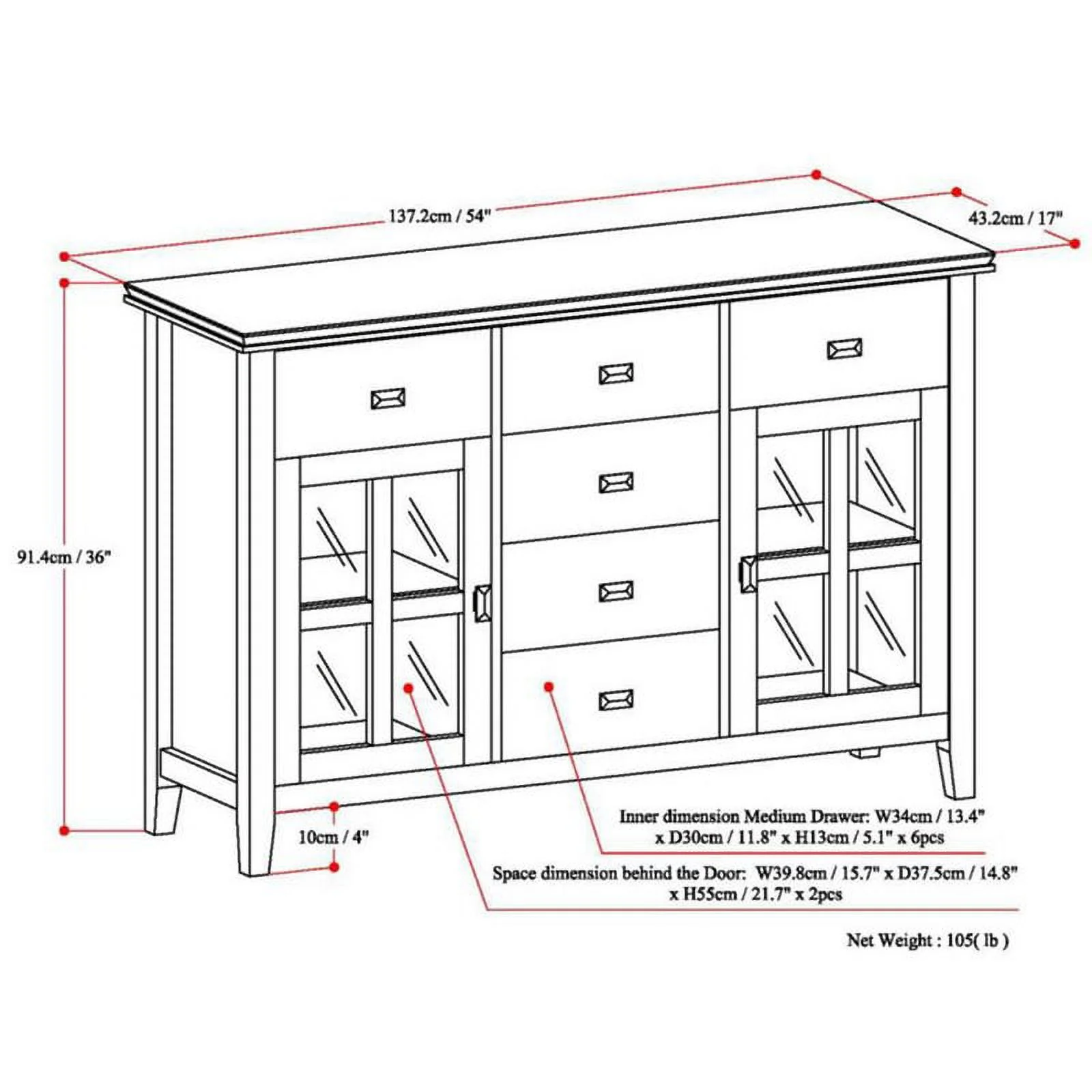 Simpli Home Artisan Sideboard Buffet-Color:Russet Brown