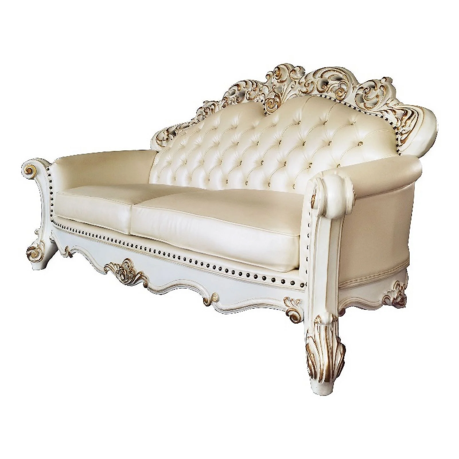 ACME Vendome Sofa with 5 Pillows in Champagne PU & Antique Pearl Finsih