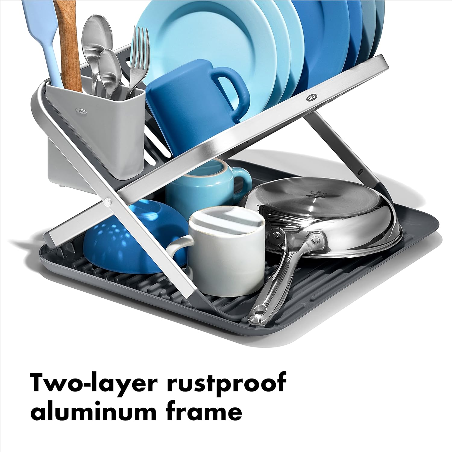 Panasonic Microwave Oven NN-SN686S Stainless Steel Countertop/Built-In & OXO Good Grips Aluminum Fold Flat Dish Drying Rack, 2-Tier, with Drainboard