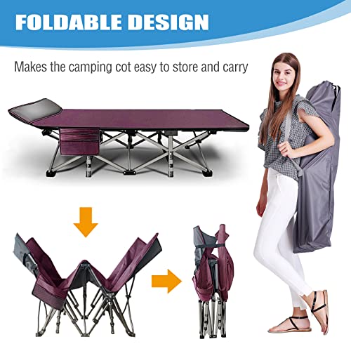 DoCred Folding Camping Cot with Mattress, 2 Pack Heavy Duty Folding Cot for Adults, Portable Sleeping Cot Bed Adults Outdoor Bed with Carry Bag