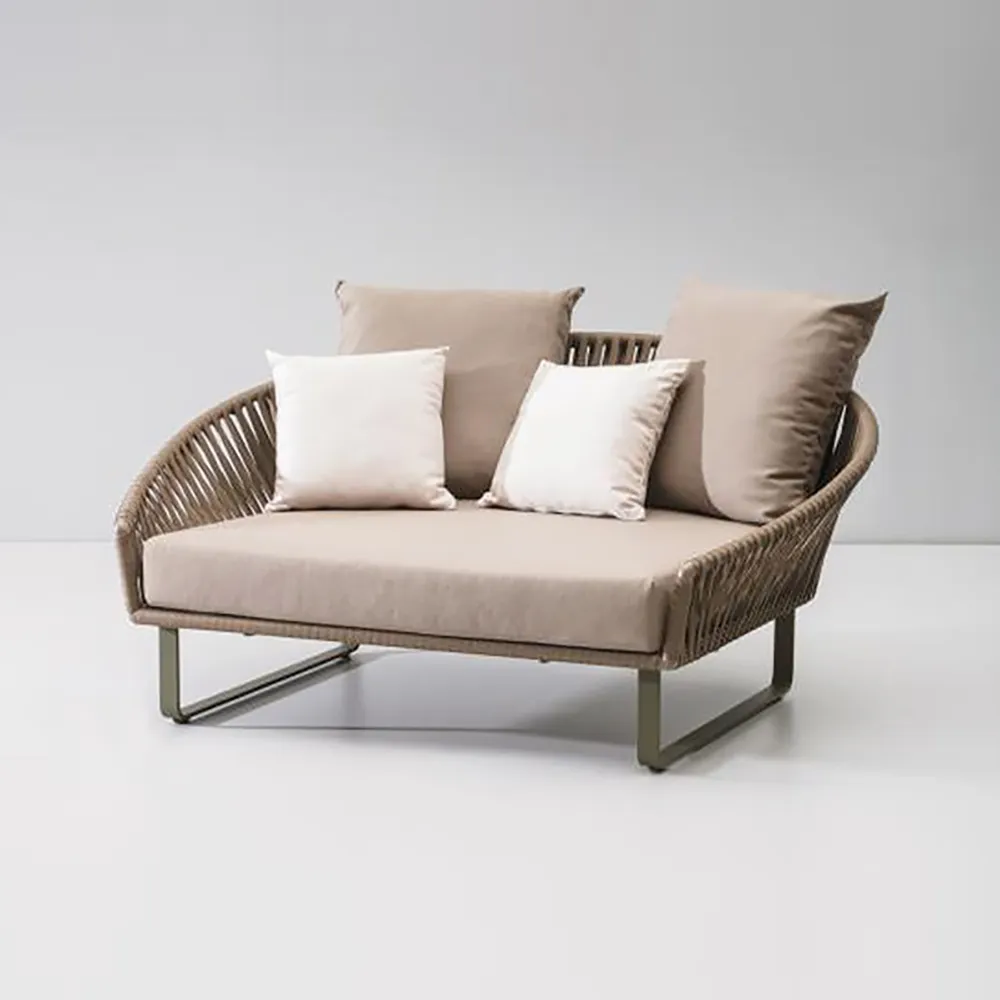 63" Rattan outdoor sofa bed with khaki pillows aluminum frame; A clearance sale