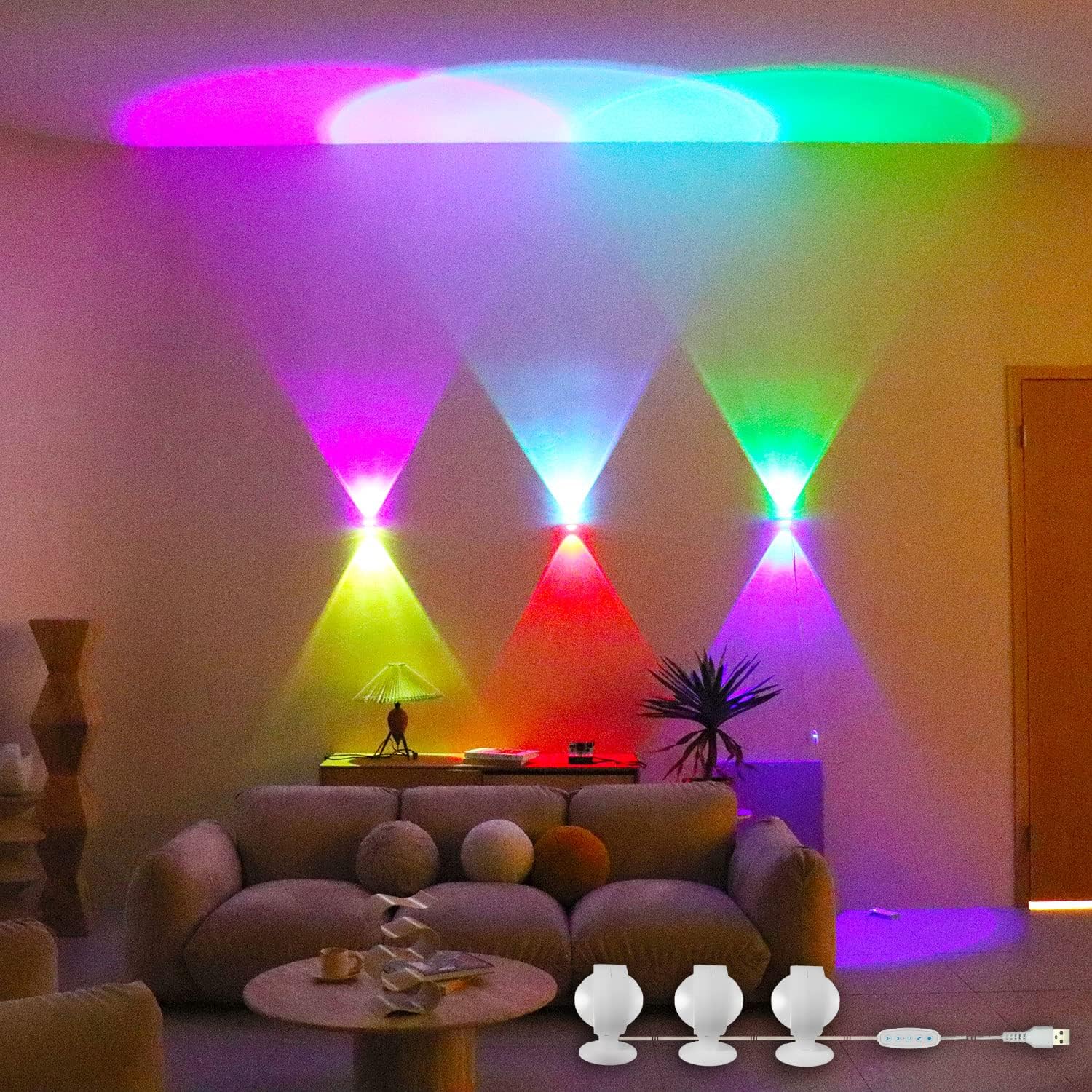 ACNCTOP Novelty Ambient and Mood Lighting 360&deg; Rotating DIY Wall Art Decor RGB Bar LED Wall Light for Bedroom,Living Room,Room,Hallway,Stair