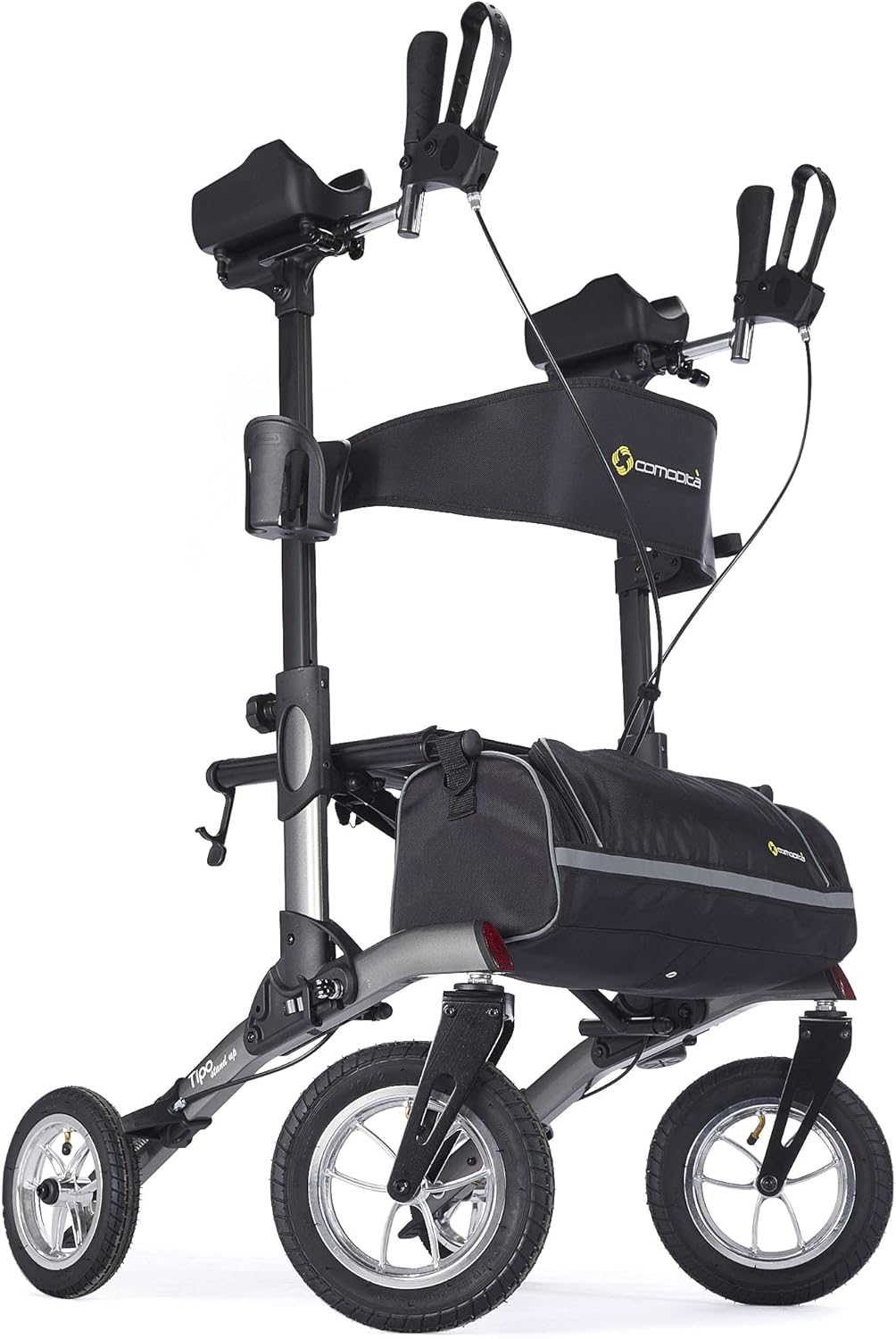 Comodita Tipo Stand Up All Terrain Rollator Walker with Double Fold Action, Pneumatic Tires, Metallic Graphite