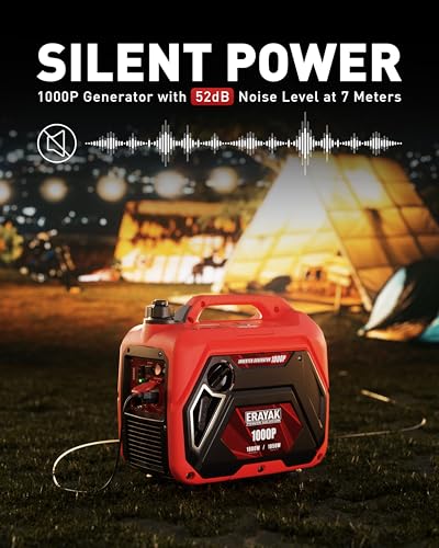 ERAYAK 1050W Portable Inverter Generator for Home & Camping, Ultra Quiet Gas Powered Generator with CO Protection for Outdoor, RV