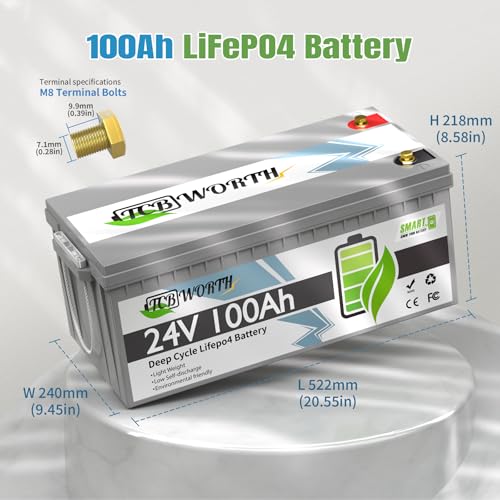 12V 100Ah LiFePO4 Battery, Rechargeabel Deep Cycle Lithium Batteries, 100A BMS with Low-Temp Protection, Perfect for RV, Solar, Boat, Marine