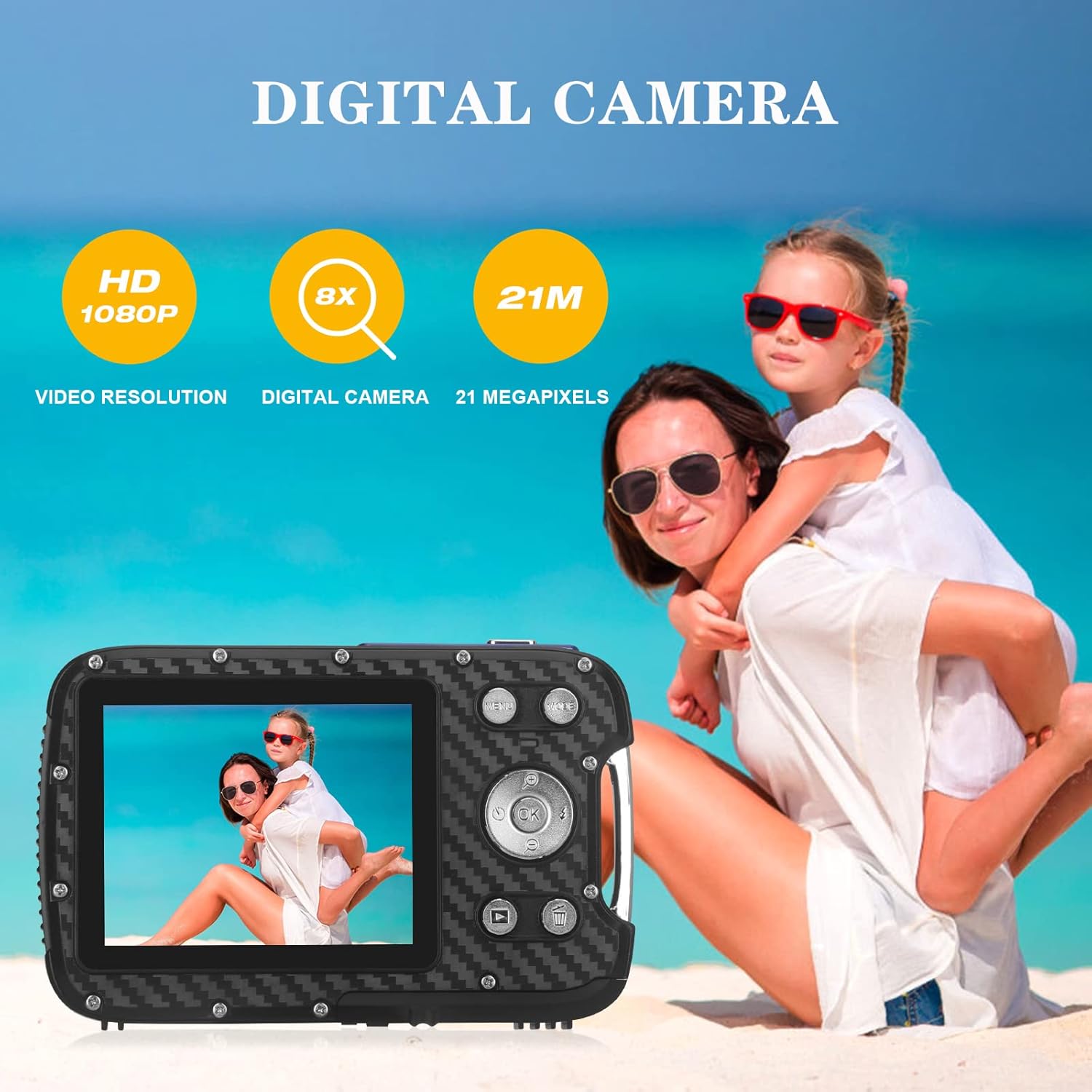 Waterproof Digital Camera Full HD 1080P Underwater Camera 21 MP Underwater Camcorder with 1050MAH Rechargeable Battery Point and Shoot Camera DV