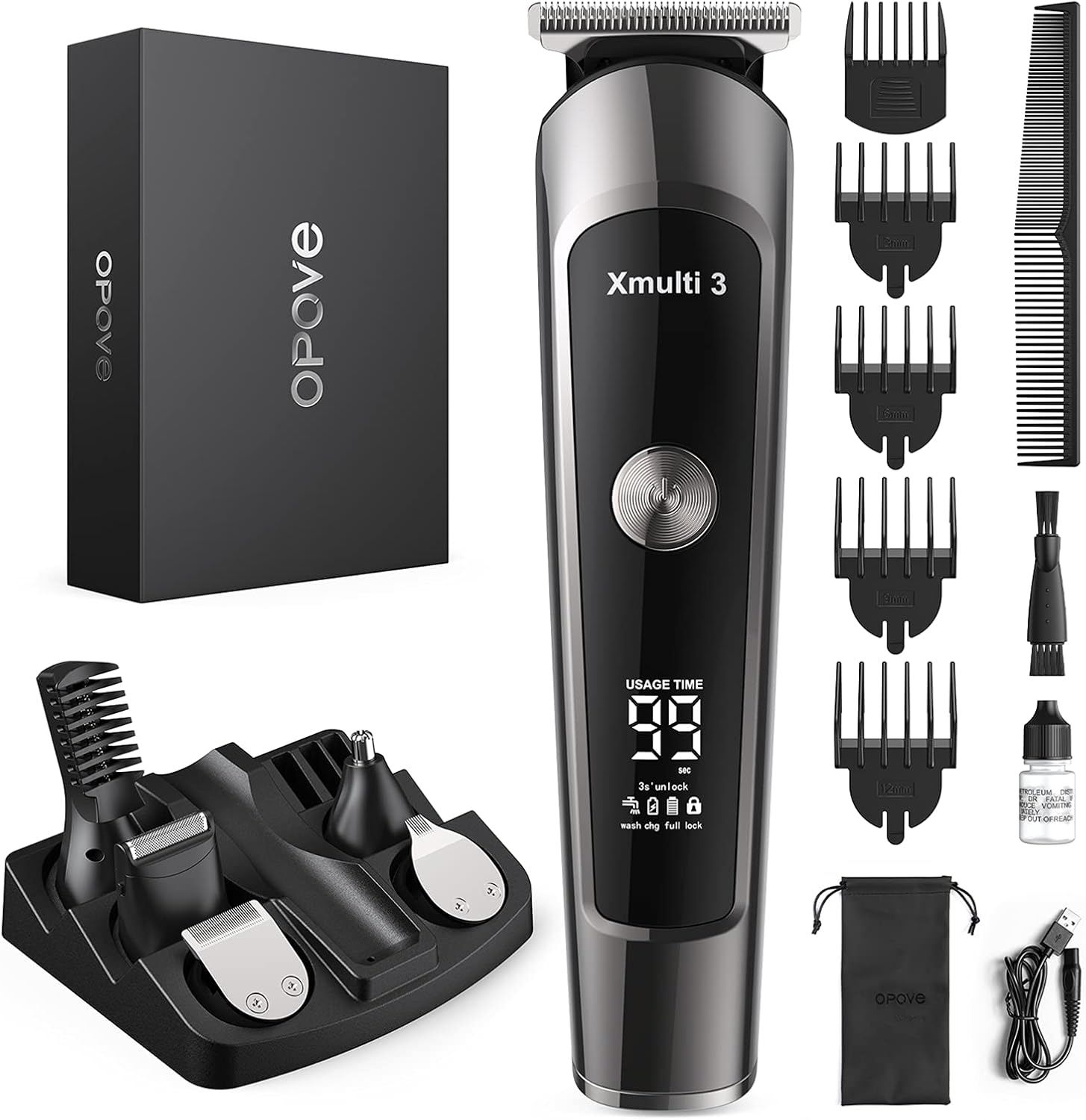 OPOVE Electric Beard Trimmer for Men, All-in-1 Multi-Grooming Hair Trimmer Kit, Manscape, Body, Nose Trimmer