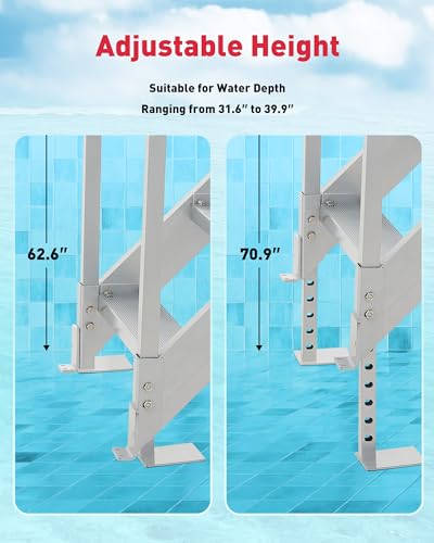CO-Z 4 Step Dock Ladder, Pontoon Boat Ladder with 500lb Load, Height Adjustable Swim Ladder with Wide Step & Nonslip Tread