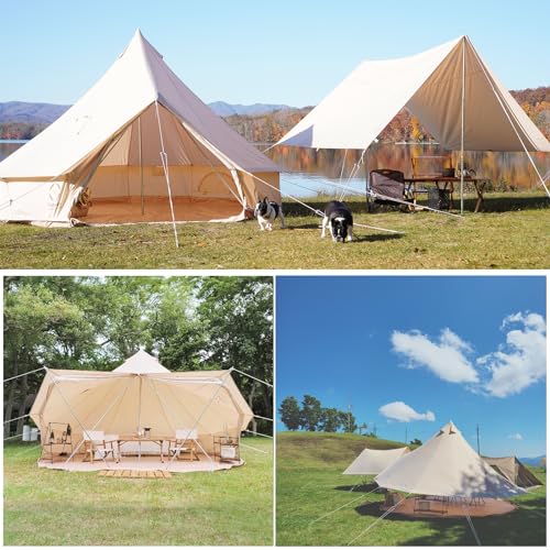 S'more Canvas Bell & Teepee Camping Tent, Water Resistant, Hot Tent with Stove Jack, 4 Season Outdoor Glamping Tent