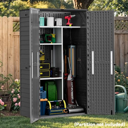 YITAHOME 60 cuft Vertical Outdoor Storage Shed w/o Shelf, Large Waterproof Storage Cabinet for Garden Shed, Tall Outdoor Storage Shed for Garage