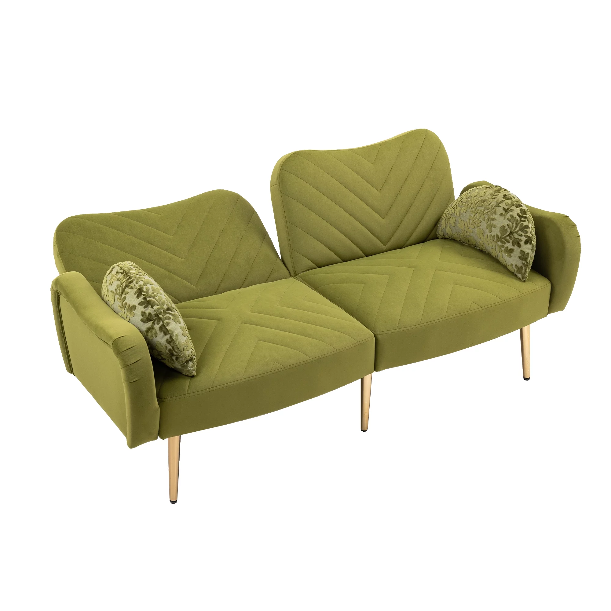 Pouseayar 65" Futon Sofa Bed, Upholstered Convertible Folding Sleeper Sofa Bed with Pillows for Living Room, Bedroom, Green