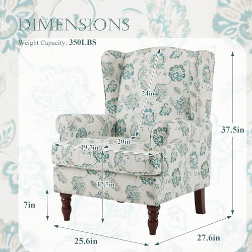 MELLCOM Floral Accent Chair, High Back Upholstered Armchair with Solid Legs, Leisure Single Sofa Chair for Living Room, Bedroom, Home Office