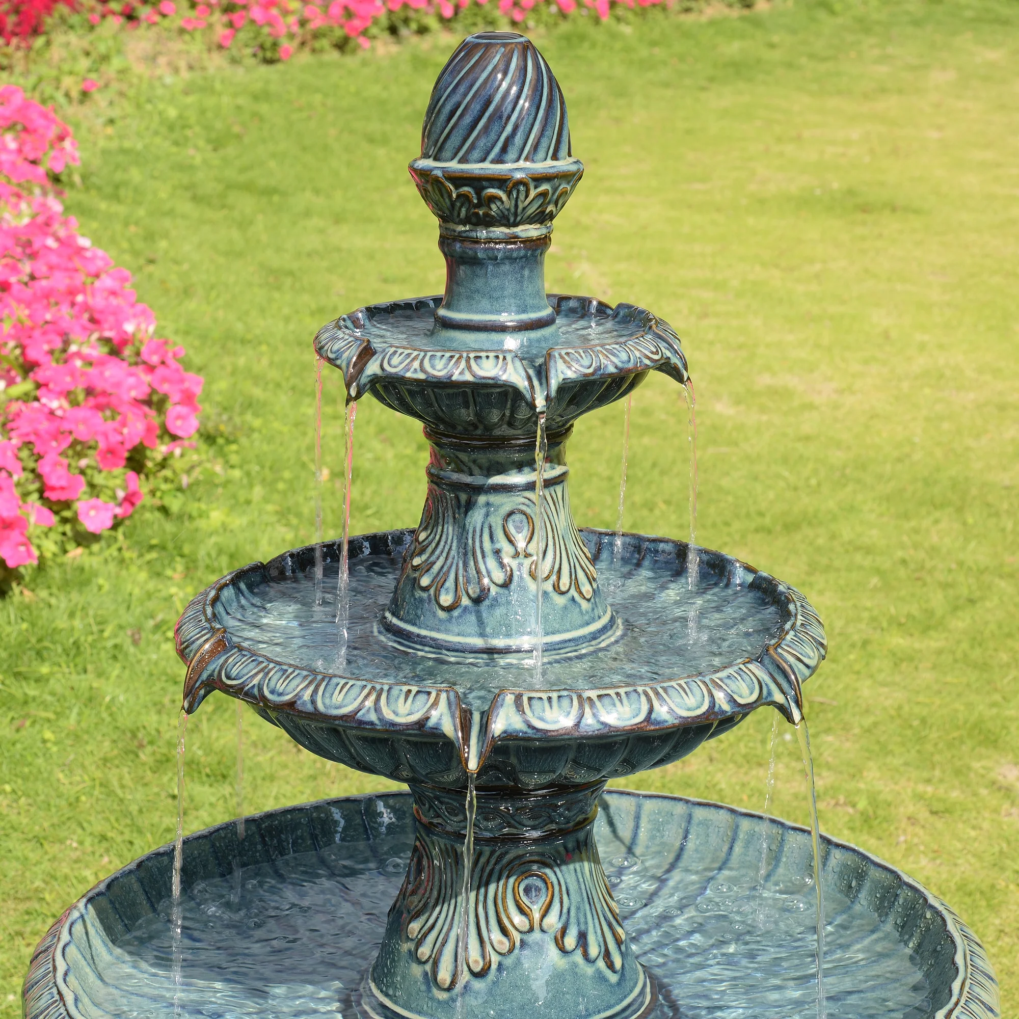 3 Tier Ceramic Fountain - Serene Blue Beauty, No Lights - Radiant Selections