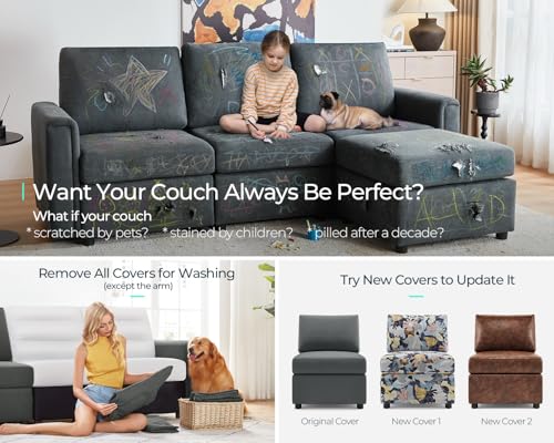 LINSY HOME Modular Sectional Sofa, Convertible U Shaped Sofa Couch with Storage, Memory Foam, Modular Sectionals with Ottomans