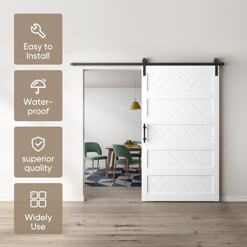 JUBEST 36" x 84" Barn Door, Slding Barn Door Kit Wave Shape Barn Door Panel with Hardware Kit Include, Easy Installation, Solid Wood