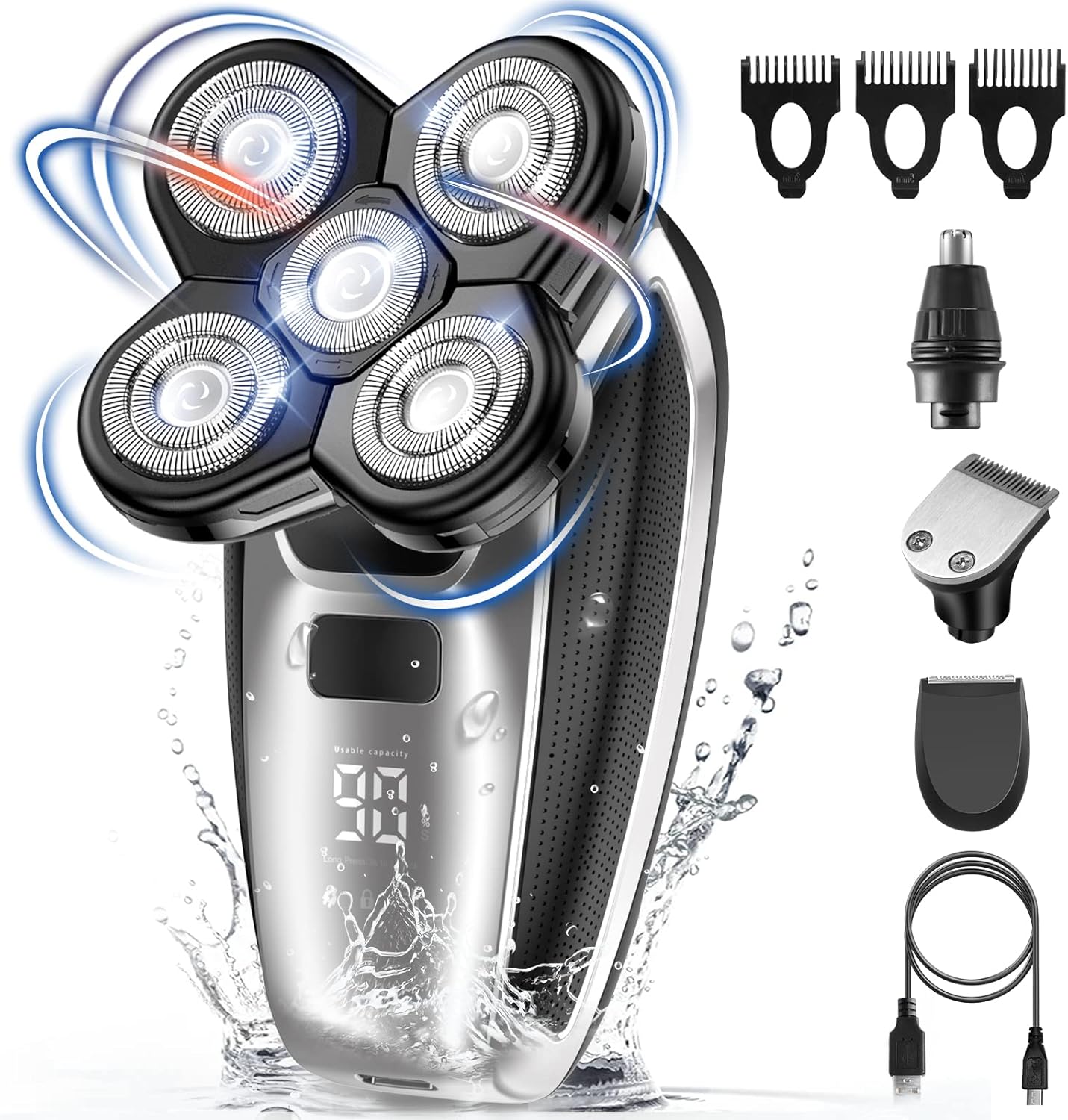 Head Shaver for Men Electric Razor Upgrade 6D Floating Electric Shaver 5 in 1 Wet & Dry Shaver Waterproof Bald Head Shaver LED Display Electric