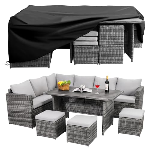 Patio Furniture Set, 7 Pieces Outdoor Patio Furniture with Dining Table&Chair, All Weather Wicker Conversation Set with Ottoman