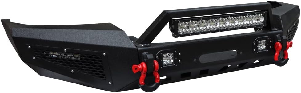 Vijay Front Bumper with LED Lights and Winch Plate Compatible with 1999-2004 Grand Cherokee WJ