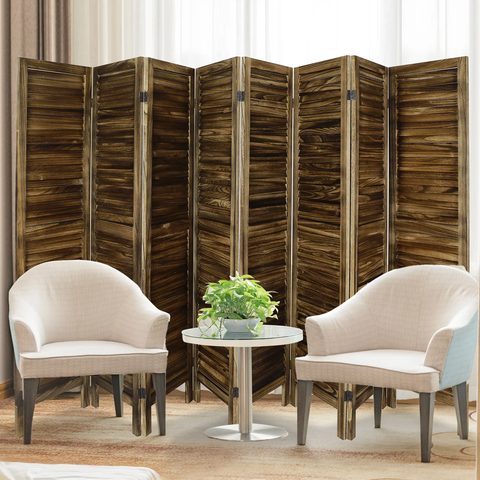 Hofitlead 8 Panel Room Divider, Folding Room Divider Privacy Screen 5.6Ft Tall, for Home Office Bedroom,Brown