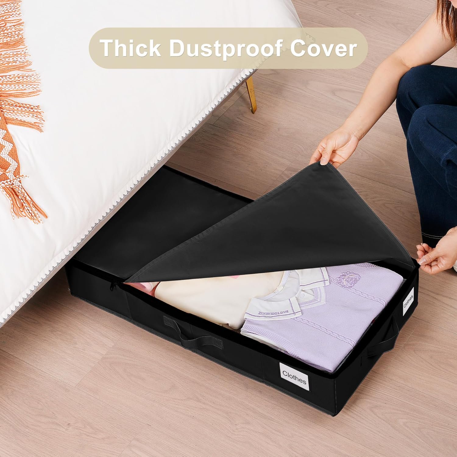 Under Bed Storage with Wheels, 2 Pack Under Bed Storage Containers with Label Holders for Clothes, Shoes and Blankets