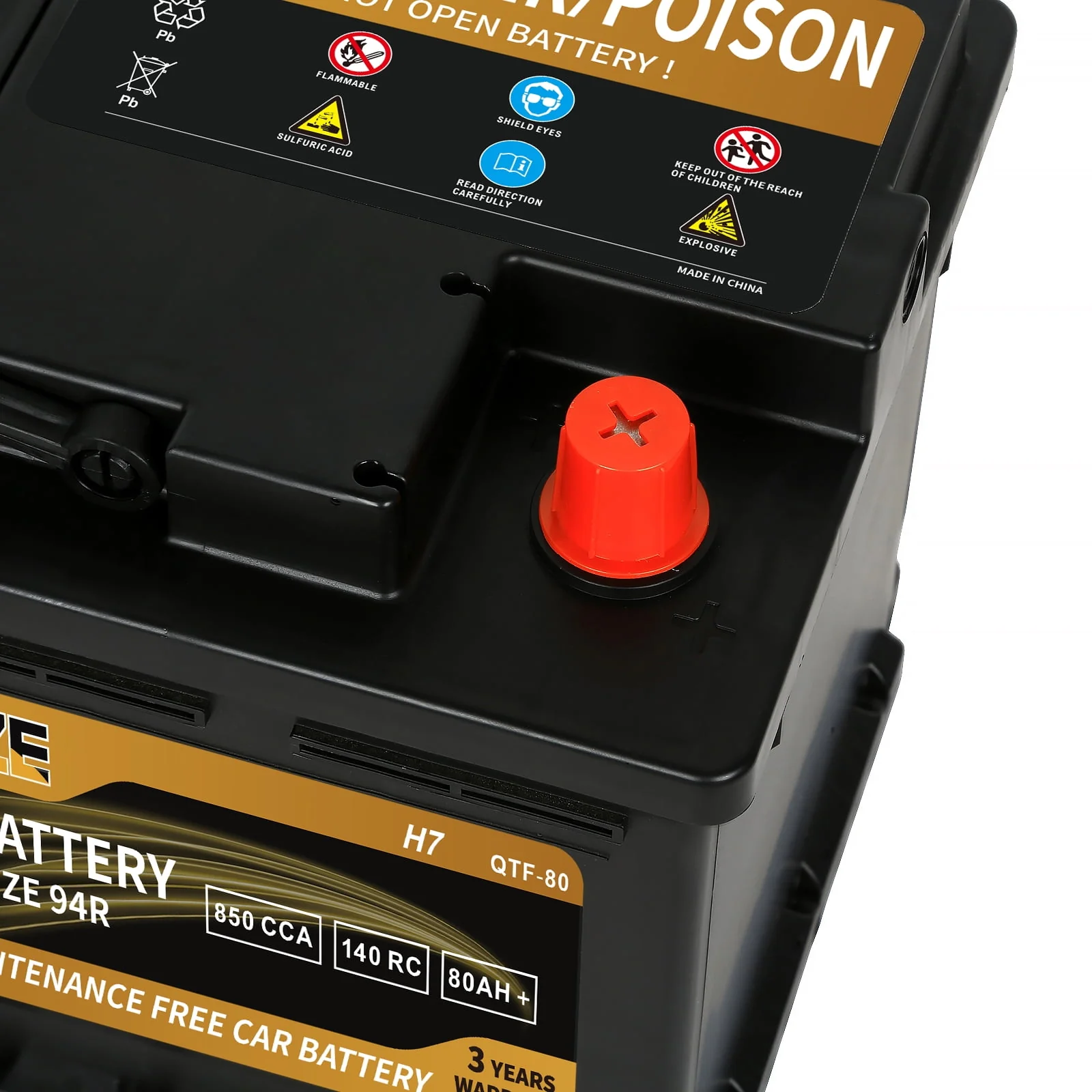 Weize Platinum AGM Automotive Battery,  Group 94R H7 Battery- 12v 80ah 140RC 850CCA, 36 Months Warranty