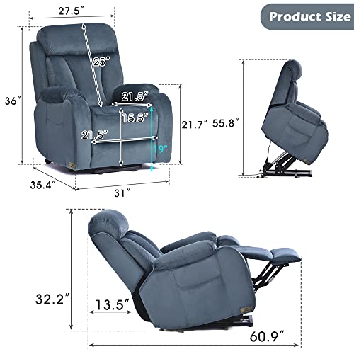 Small Power Lift Recliner for Elderly, Lift Chair Recliners, Electric Recliner Chairs for Seniors, Remote Control, Adjustable, Side Pocket (Navy Blue)
