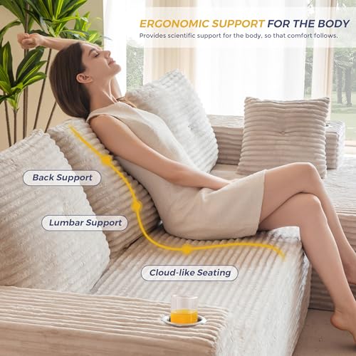 MAXYOYO 110" Modular Sectional Couch with L-Shape Chaise, Modern Boneless Couch for Living Room, Sofa in A Box, Oversized Sofa Sleeper with Deep Seat