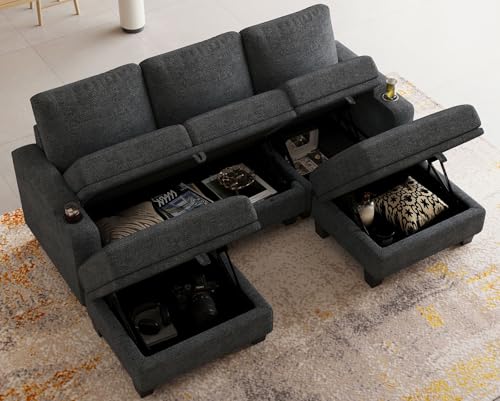 Belffin Modular Sectional Sofa Couch with Storage U Shape Convertible Corner Couches for Living Room Dark Grey Couch