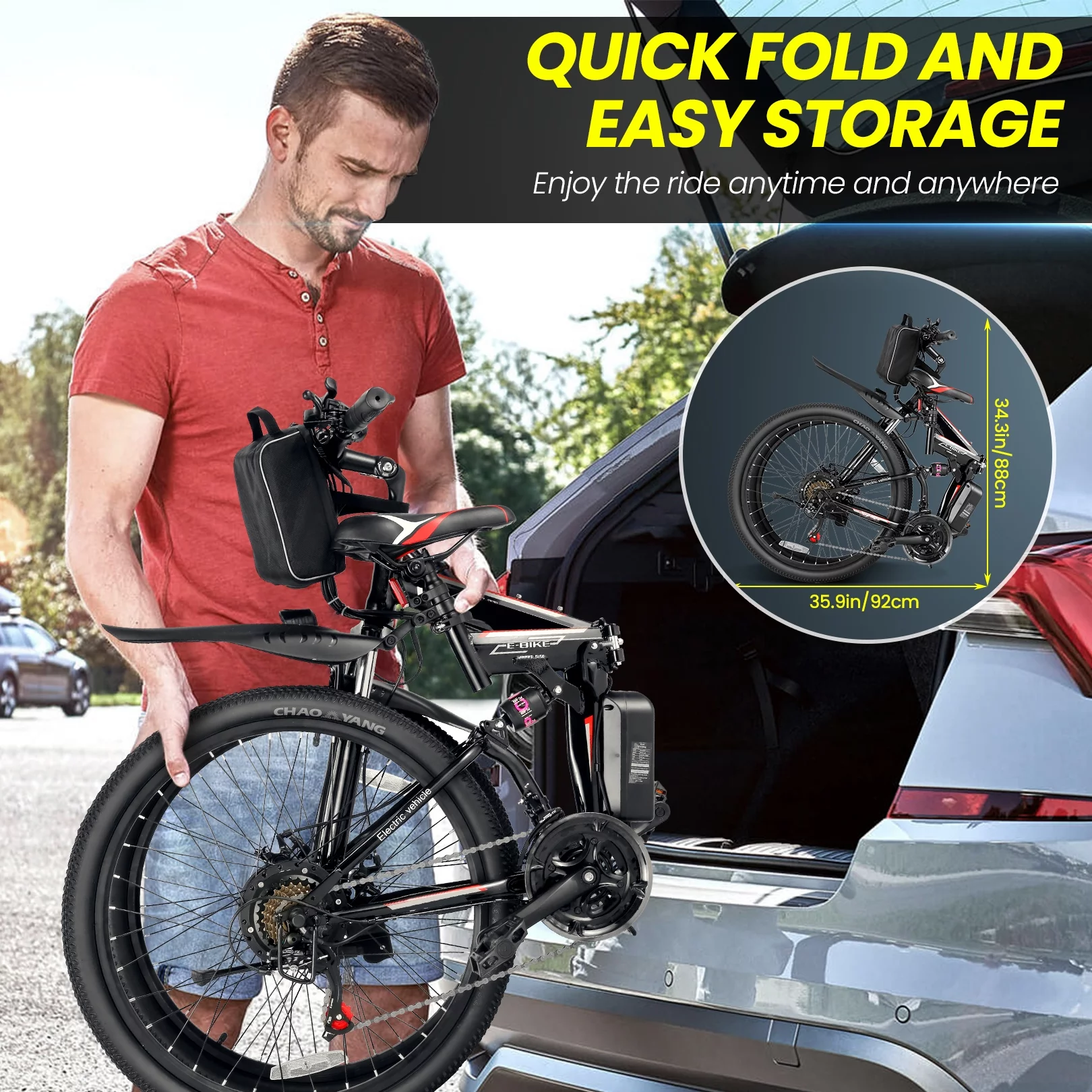 Gocio Adult Electric Bicycles Foldable Ebike, 500W 26" Electric Commuter Bicycle, 48V Battery, Full Suspension, Folding Electric Mountain Bike