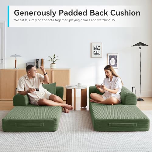 Convertible Sleeper Sofa Bed with Cylindrical Pillow, Comfy Foldable Sofa Bed Compressed Sofa in Box