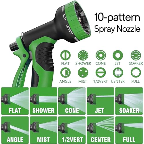 Expandable Garden Hose 100 ft, Upgraded Flexible Water Hose 100ft with 10 Function Spray Nozzle, 3/4" Leakpoof Solid Brass Fittings
