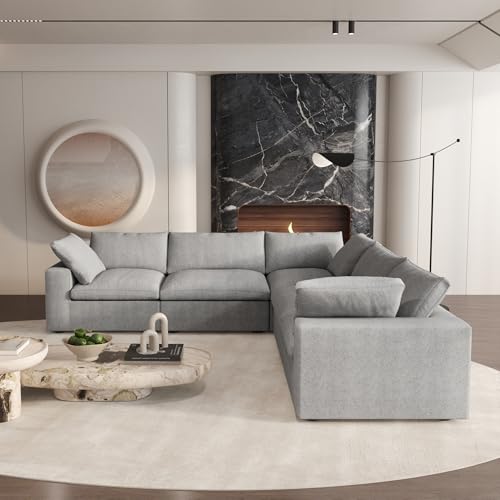 160.6" Cloud Couch Modular Sectional Sofa for Livingroom,Oversized Convertible Sofa with Storage Ottomans,6 Seat Wide Couches