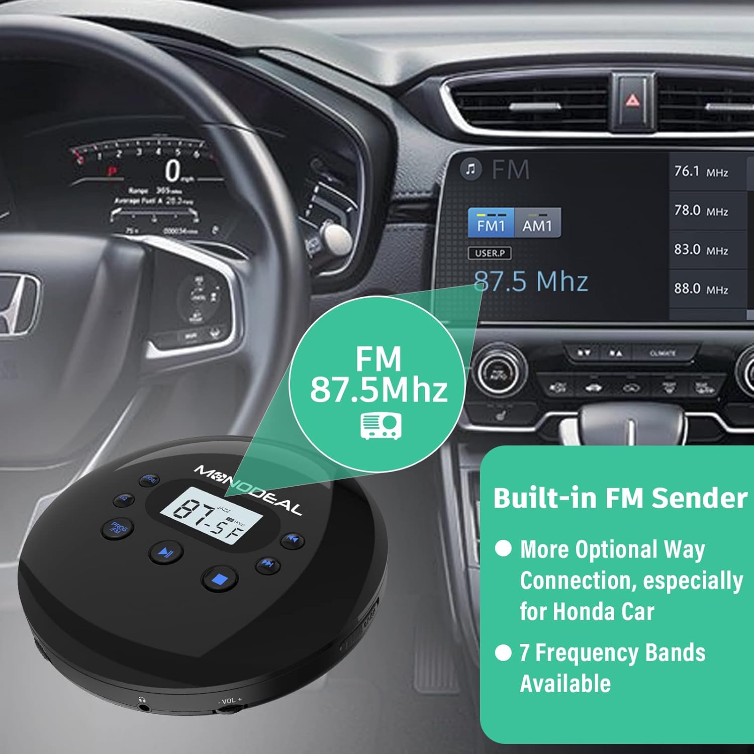 CD Player Portable, MONODEAL Portable CD Player with FM Transmitter