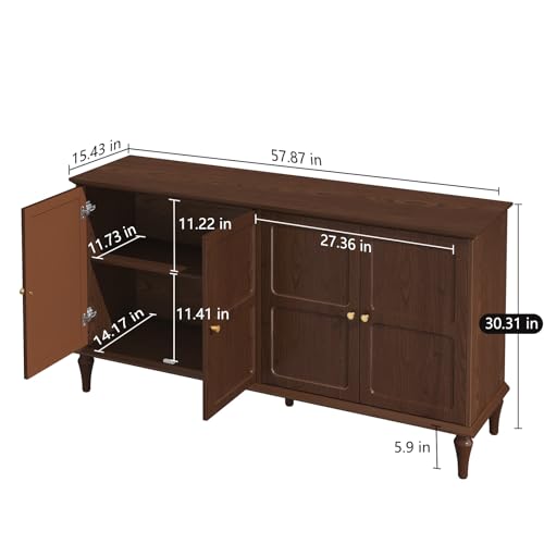 ARTPOWER Sideboard Buffet Cabinet with Storage, 58'' Mid-Century Modern Storage Cabinet with 4 Doors and Adjustable Shelves
