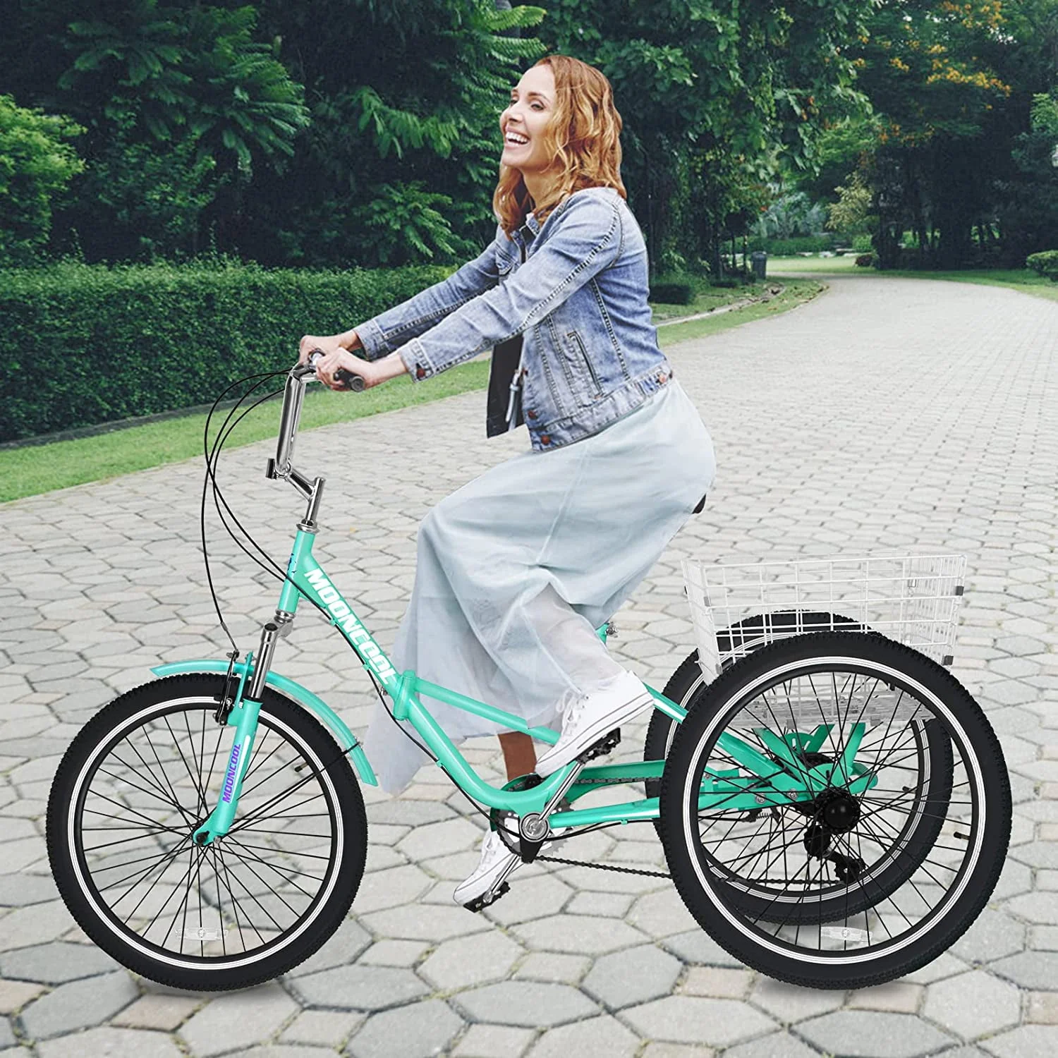 MOONCOOL Adult Folding Tricycle for Adults, 7 Speed 20/24/26 inch 3 Wheels Bikes with Basket, Foldable Tricycle for Adults, Women, Men, Seniors