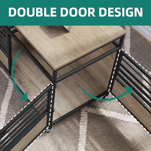 YITAHOME 39 Inch Dog Crate Furniture with Storage Shelves, Wooden Dog Crate for Large Dogs with Power Outlets